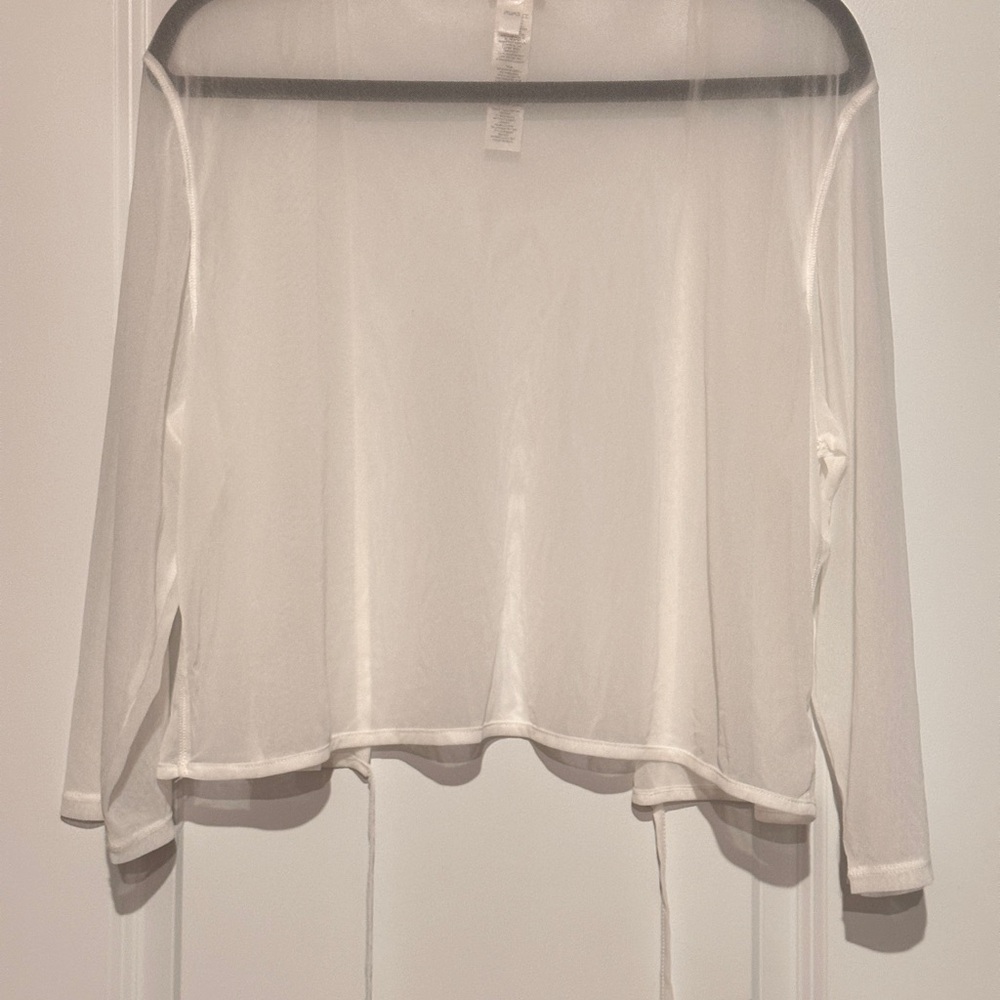 Chico's White Sheer Half-Sleeve Tie-Hem Top